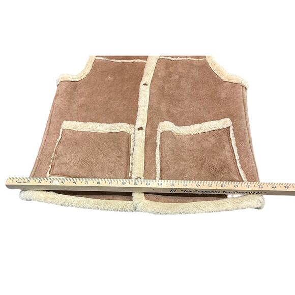 Vintage Handmade Suede Leather Sherpa-Lined Vest Snap Front Pockets - Picture 3 of 16